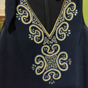 VEUC Sz 8 Womens Shift Navy with Bow shoulder details and sequined bodice